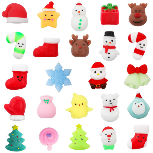 DERAYEE 24 Pcs Christmas Mochi Squishy Toys, Christmas Squishies Stress Reliever Fidget Toys Bulk for Kids Boys Girls Christmas Party Favors Stocking Stuffers Goodie Bags Fillers Classroom Prizes