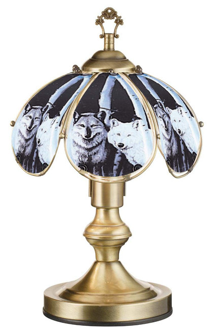 OK Lighting 14" Touch Lamp with Wolves, Brushed Brass, AZOK603ABWO2