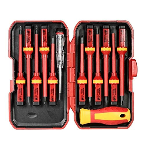 Screwdriver 13pcs 1000V hand tools multitool Insulated Screwdrivers Set + Magnetic Slotted Occus Occus Occus Bits electrician tools - (Color: Red, Size: 21.5 x 13 x 4.3cm)