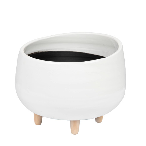 Creative Co-Op White Planter with Wood Feet