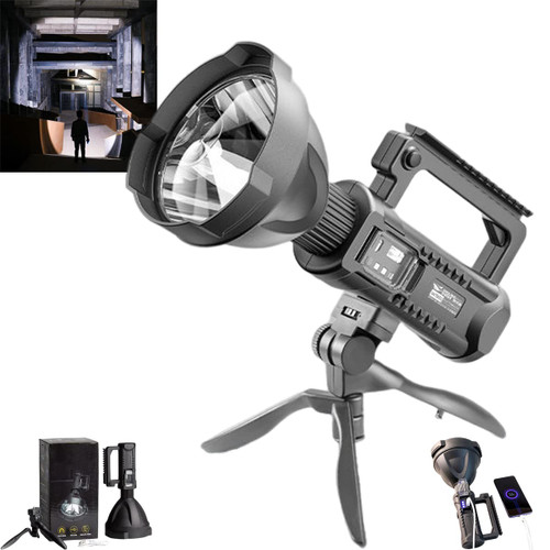 90000 Lumen LED Super Bright Searchlight, Rechargeable Spotlight Flashlight High Lumens, 4 Modes Waterproof Searchlight Spotlight, for Hiking, Camping, Emergency,with Tripod&USB (W590)