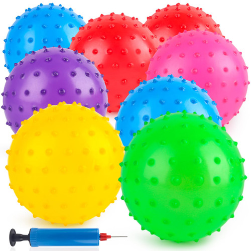 LOVEINUSA 8PCS Bounce Balls, Knobby Balls with Pump 7inch Sensory Balls Spiky Massage Balls for Kids Party Favors