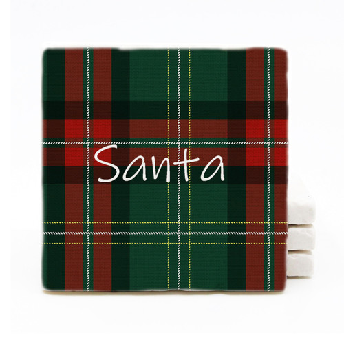 "Santa" Printed Marble Drink Coasters - Set of Four Holiday Marble Stone Coasters