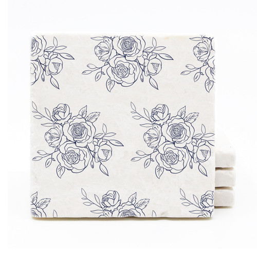 Moroccan Drink Coasters, Iznik Tile Design - Marble Tile Drink Coasters - Premium Stone Gifts (Set of 4)