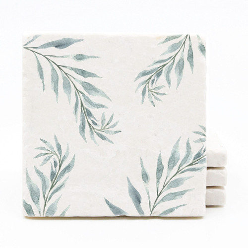 Floral Marble Coasters - Handmade Flower Tile Drink Coasters - Premium Stone Gifts (Set of 4)