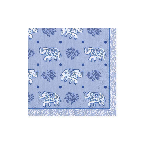 Caspari Batik Elephants Boxed Paper Cocktail Napkins in Blue - 120 Napkins