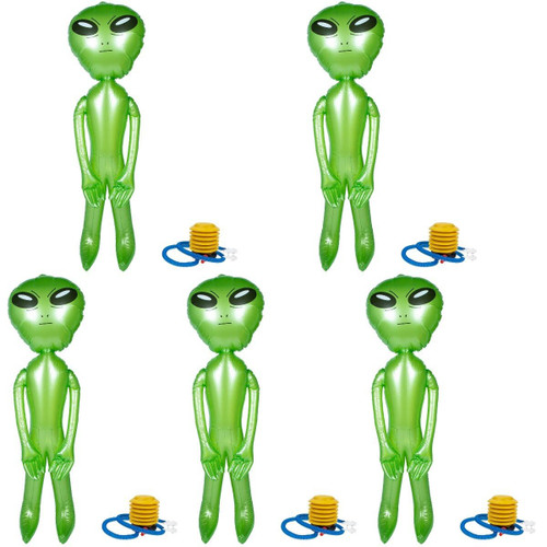 5 Sets PVC Inflatable Alien Toy Alien Inflate Halloween Inflatable Balloon Toy with Pump