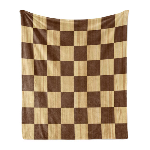 Ambesonne Checkered Throw Blanket, Empty Checkerboard Wooden Seem Mosaic Texture Image Chess Game Hobby Theme, Flannel Fleece Accent Piece Soft Couch Cover for Adults, 70" x 90", Brown Pale Brown