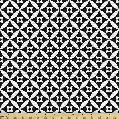 Ambesonne Abstract Fabric by The Yard, Checkerboard Texture Inspired Modern Monochrome Print with Circular Modules, Decorative Fabric for Upholstery and Home Accents, 3 Yards, Black and White