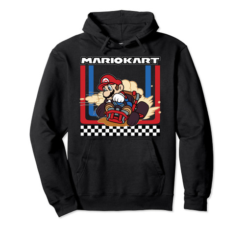 Mario Kart Mario Red & Blue Line Checkerboard Pullover Hoodie