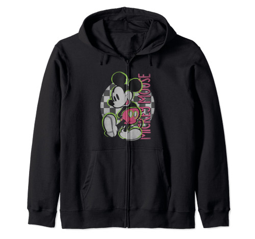 Disney Mickey And Friends Neon Retro Checkerboard Skate Zip Hoodie