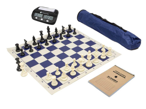 Wholesale Chess Basic Club Complete Chess Set with Scorebook and Clock (Blue)