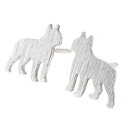 Boston Terrier Dog Stud Earrings Brushed Sterling Silver Handmade in USA