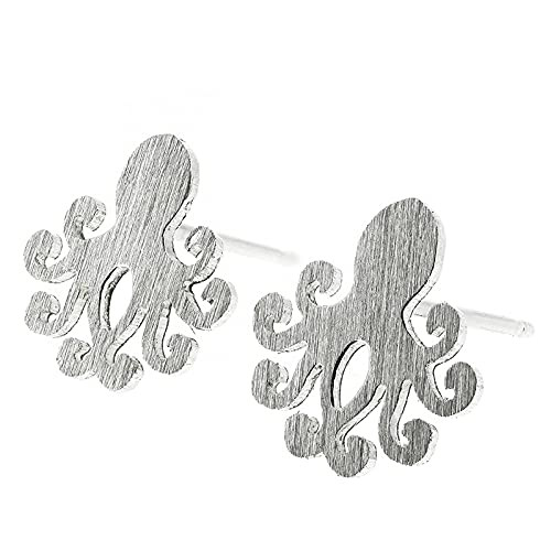 Octopus Stud Earrings Brushed Sterling Silver Handmade in USA