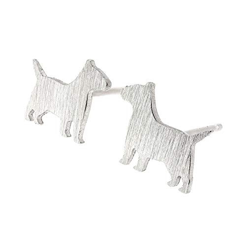Bull Terrier Dog Tiny Stud Earrings Brushed Sterling Silver Handmade in USA