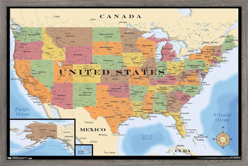 Trends International Map - USA Wall Poster, 22.375" x 34", Barnwood Framed Version