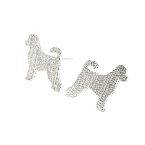 Portuguese Water Dog Tiny Stud Earrings Brushed Sterling Silver Handmade in USA