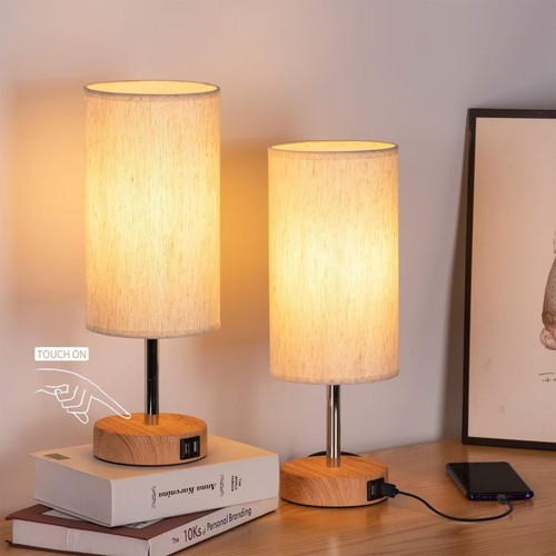 KENMI Crystal Table Lamps Silver Bedside Nightstand Lamp Desk Lamp for Living Room Bedroom Decorative Dining Room Kitchen Table Lamps (Touch Lamps with Dual USB Ports and Ac Outlet)
