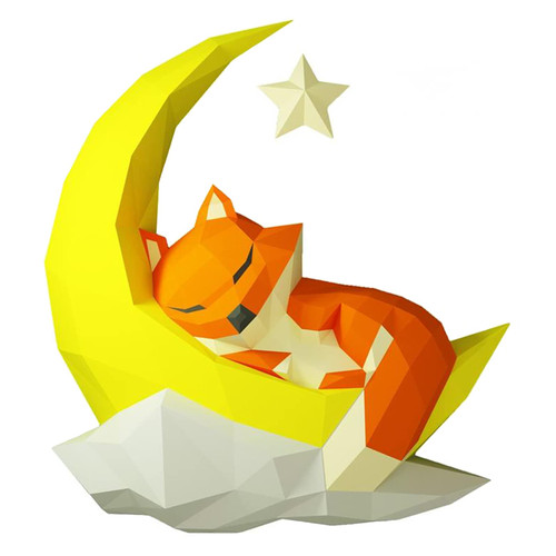 WLL-DP Fox Moon 3D Creative Paper Craft Paper Toy Geometric Origami Puzzle DIY Wall Decoration Paper Sculpture Paper Model Handmade Game