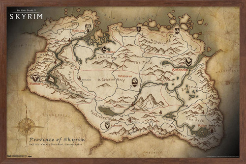 "Trends International Elder Scrolls V: Skyrim-Map Wall Poster, 14.725"" x 22.375"", Mahogany Framed Version" (FR15057MAH14X22)