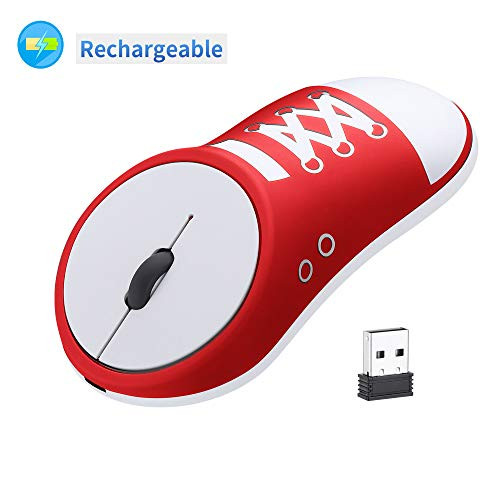 Wireless Mouse, Attoe Portable Ultra Thin Noiseless Cute Shoes Shape Wireless Optical Mouse Works with PC Laptop Tablet Notebook (Red)