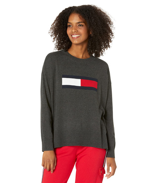 Tommy Hilfiger Women's Classic Crewneck Sweatshirt, Charcoal Heather Multi, Medium