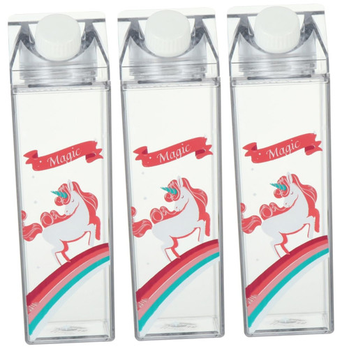 Angoily 3 Pcs Milk Cup Square Water Bottle Milk Water Bottle With Lid Clear Carton Water Bottle Kids Milk Bottle Drinking Cup Straw Cups Food Grade As Plastic Drink Bottle Travel Sippy Cup