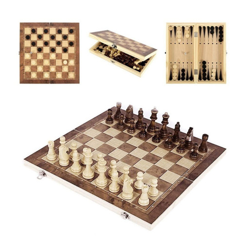 International Chess Set Chess Set?Folding Storage Wooden Chess Board Sets?Board Game 3 in 1 Chess for Adults and Kids ?Chess?Backgammon?Checkers??Wooden Chess Pieces?5 Sizes to Chose. Board Game ( Siz