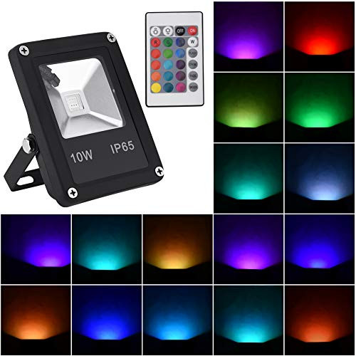 10W RGB LED Flood Light, Color Changing Floodlight with Remote, IP66 Waterproof 16 Colors 4 Modes Dimmable Wall Washer Light, Stage Lighting with US 3-Plug