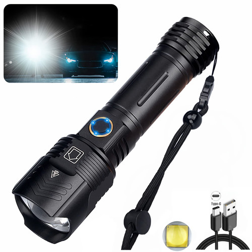 Super Bright Flashlight 1000000 Lumens Rechargeable, Xhp160 Led Tactical Flashlights, 5 Modes, Zoomable, Waterproof, Pocket Handheld Flashlight for Camping Emergencies