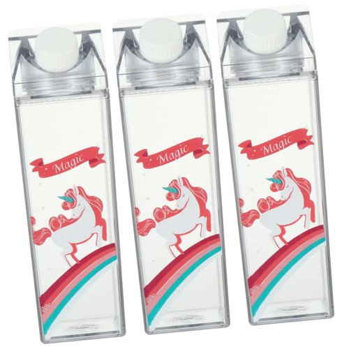 Kisangel 3 Pcs Milk Cup Square Drinking Glasses Leakproof Water Bottles Childrens Water Bottle Empty Juice Bottles Plastic Bottle Coffee Creamer Container Household Beverage Bottle Milk Jug
