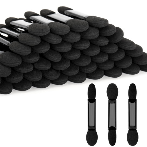 GCQQ 50pcs Eyeshadow Applicators Dual Head, Black Eye Shadow Brushes, Sponge Eyeshadow Applicator Double Side, 2.16" Professional Disposable Eye Shadow Brushes for Makeup(Black)