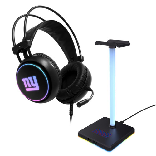 SOAR NFL LED Gaming Headset and Stand, New York Giants