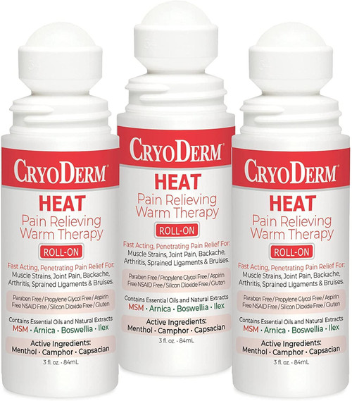 CryoDerm Heat Lotion 3 oz Roll On (3 Pack)