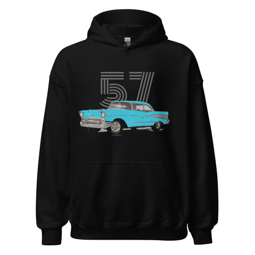 JG Infinite 1957 Chevy 57 Bel Air Aqua Teal Antique American Car - Unisex Hoodie