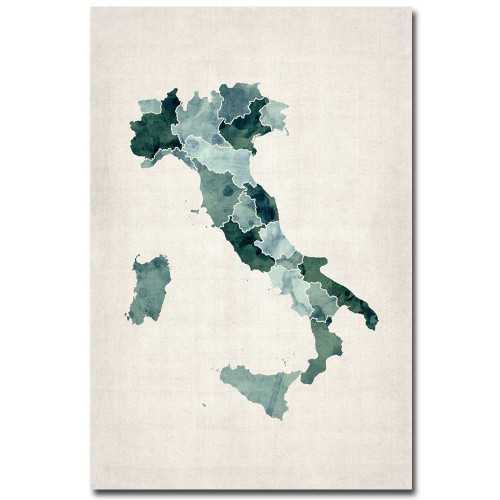 Italy Watercolor Map by Michael Tompsett, 22x32-Inch Canvas Wall Art