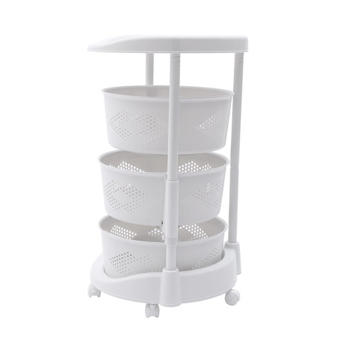 LGXSHOP 3 Tier Swivel Storage Rack, Vegetable Storage Rack, Storage Rack with Lockable Casters and Detachable Storage Basket, Kitchen Bathroom Living Room Dining Room Freestanding Organizer