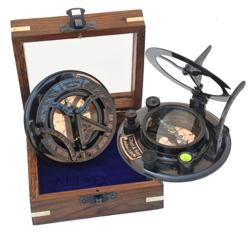 NETAEX Sundial Compass, Personalized Engraved Brass Compass, Antique Brass & Copper Compass, Sundial Clock in Box Gift Sun Clock Vintage Gift