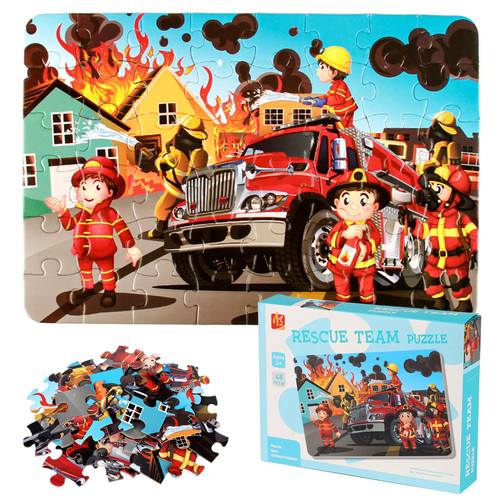 SiTimmGer Rescue Team Jigsaw Puzzles for Kids Ages 4-8, 48 Pieces Cartoon Fireman Fire Jigsaw Puzzles Games Toy for Girls and Boys Great Gifts for Children