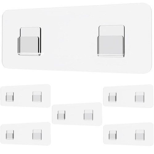 Jovware Shower Caddy Adhesive Replacement, Shower Shelf Adhesive, Shower Adhesive Strips, Adhesive Stickers Transparent 2 Flat Hooks 6 1/2" 6 Pack
