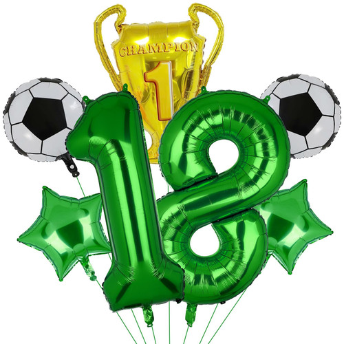Soccer Balloons 18th Birthday Decoration for Boys, Soccer Balloons Foil Mylar Green Soccer Sports Theme Party Supplies Decor 7Pcs (18th)