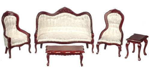 Melody Jane Dollhouse Mahogany & White Victorian Living Room Furniture 5 Pc Set Miniature Melody Jane Dollhouse Mahogany & White Victorian Living Room Furniture 5 Pc Set Miniature