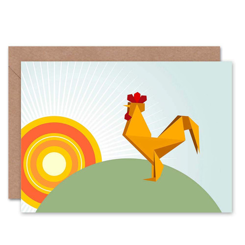 Wee Blue Coo ORIGAMI SUNRISE ROOSTER BLANK GREETINGS BIRTHDAY CARD ART