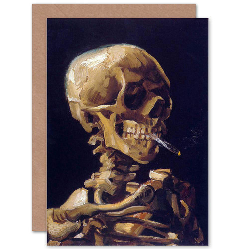 Wee Blue Coo Vincent Van Gogh Skull With A Burning Cigarette Painting Sealed Greeting Card Plus Envelope Blank inside