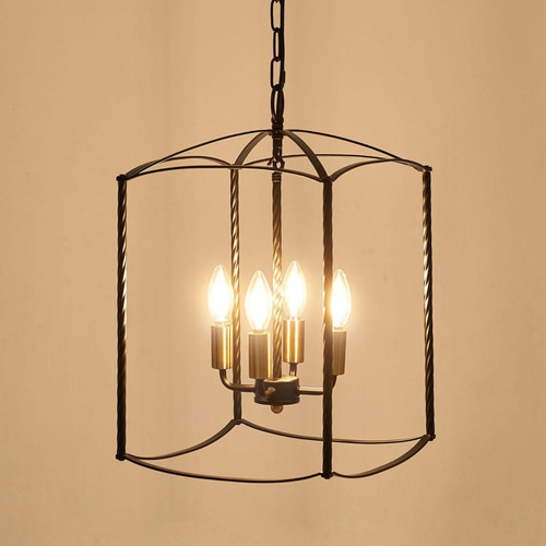 LAMKNVS Farmhouse 4 Lights Pendant Light, Industrial Black Lantern Chandelier with E12 Gold Base Metal Cage Rustic Geometric Hanging Light Fixtures for Kitchen Island Foyer Entryway Dining Room LAMKNVS Farmhouse 4 Lights Pendant Light, Industrial Black Lantern Chandelier with E12 Gold Base Metal Cage Rustic Geometric Hanging Light Fixtures for Kitchen Island Foyer Entryway Dining Room
