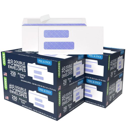 #8 Window Envelopes, Check Envelopes, 8 5/8 Security Double Window Envelopes Self Seal, 8 Window Envelopes, Business Check Envelopes (1000 Pack)