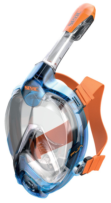 SEAC Fun, Full Face Snorkeling Mask for Children 10+ and Small Faces, Safety Release Buckles, Blue/Orange, xs-s
