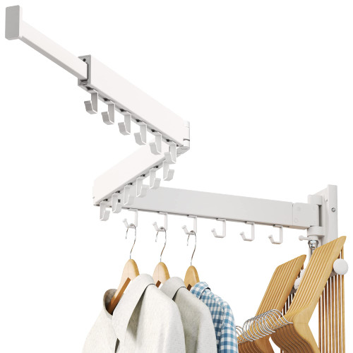 LIENAHU Clothes Drying Rack,Laundry Drying Rack,Clothes Rack Wall Mount,Wall Mounted Laundry Rack Folding,Retractable Clothing Rack,Collapsible Clothes Hanging Rack(can fold Upward)-White