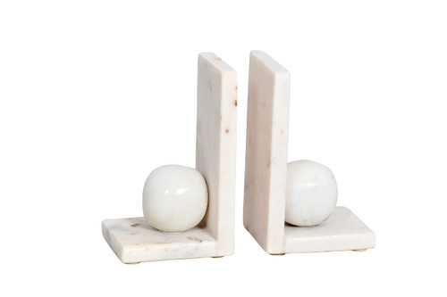 India Handicrafts Ball White 6 x 4 Marbled Decorative Bookends Set of 2