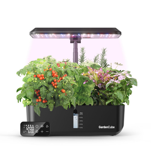 GardenCube Indoor Hydroponics Growing System: 12 Pods Remote Control Herb Garden Customize Time with Auto LED Grow Light & Adjustable Height Plants Germination Kit Quiet - Gardening Gifts Black